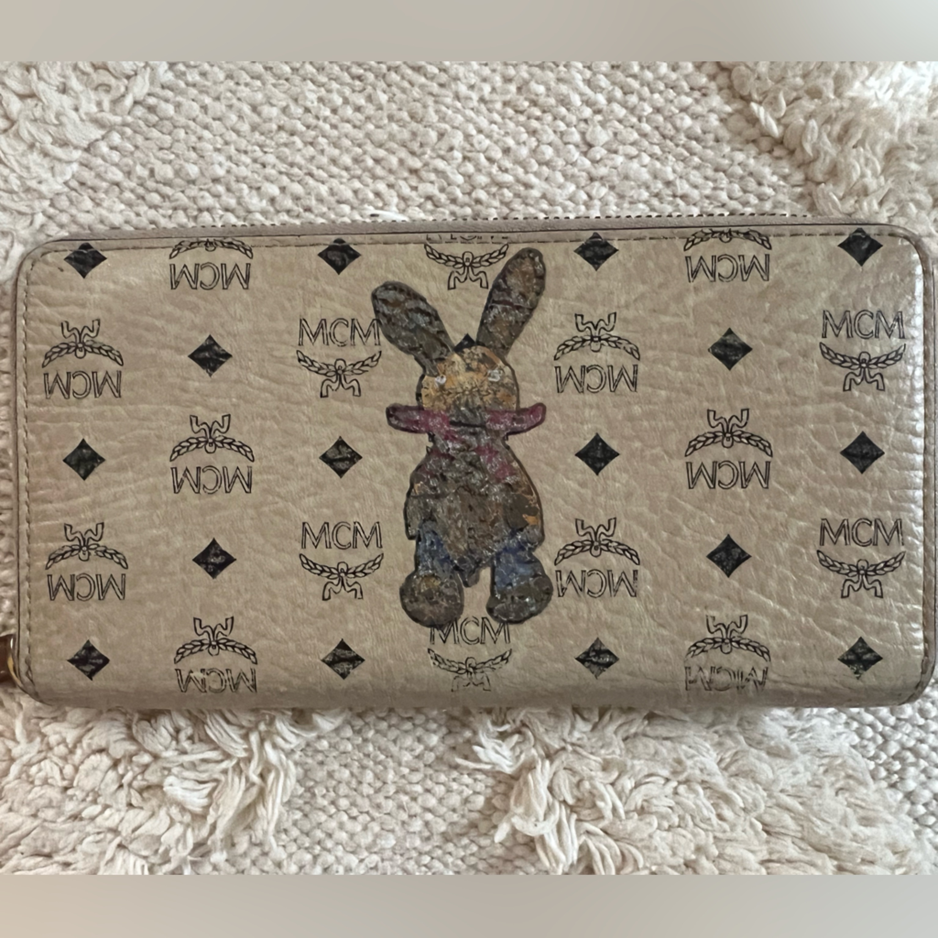 Mcm Visetos Bunny Rabbit Zip Around Long Wallet Pink Interior Euc Canvas